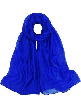 Women's Blue Flower Cover Hijab Cotton Voile Wrap for Spring Fall Scarf Shawl